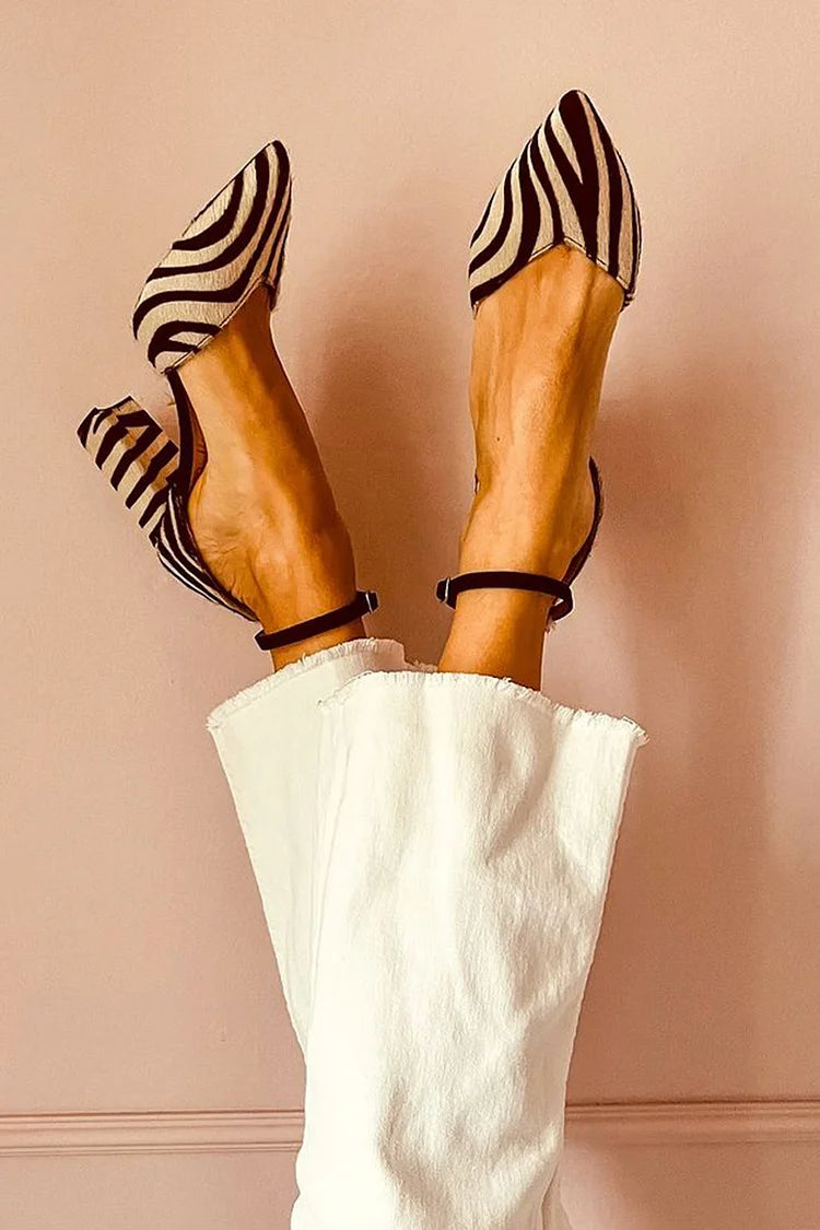 ALESSIA | ZEBRA-PRINT POINTED COURT SHOES WITH ANKLE STRAP