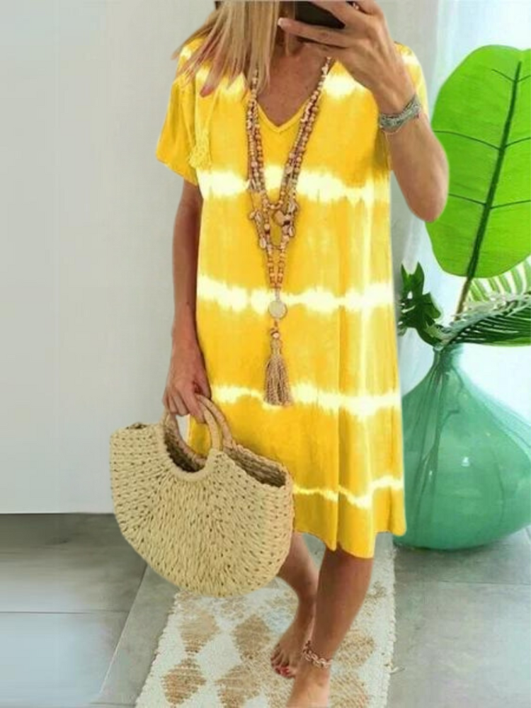 Shirt Style Short Sleeve V-Neck Dress