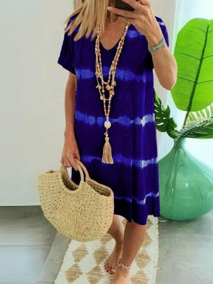 Shirt Style Short Sleeve V-Neck Dress