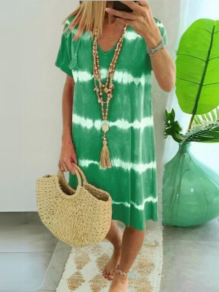 Shirt Style Short Sleeve V-Neck Dress