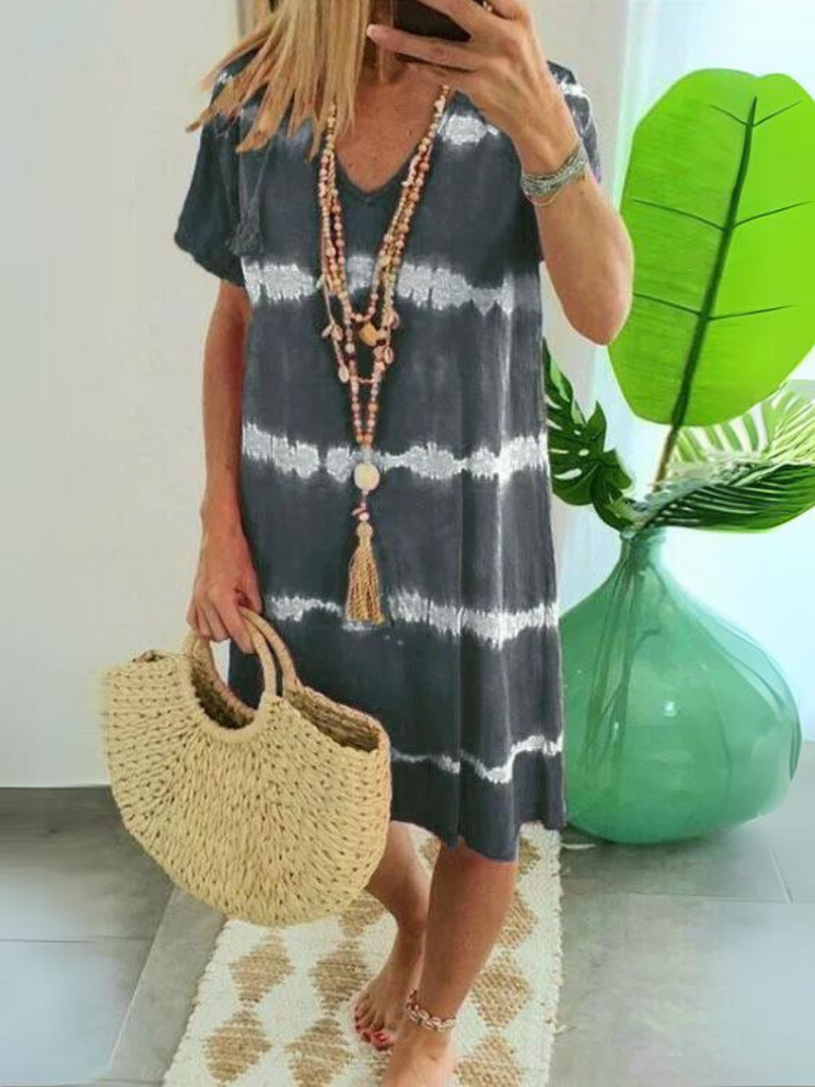 Shirt Style Short Sleeve V-Neck Dress