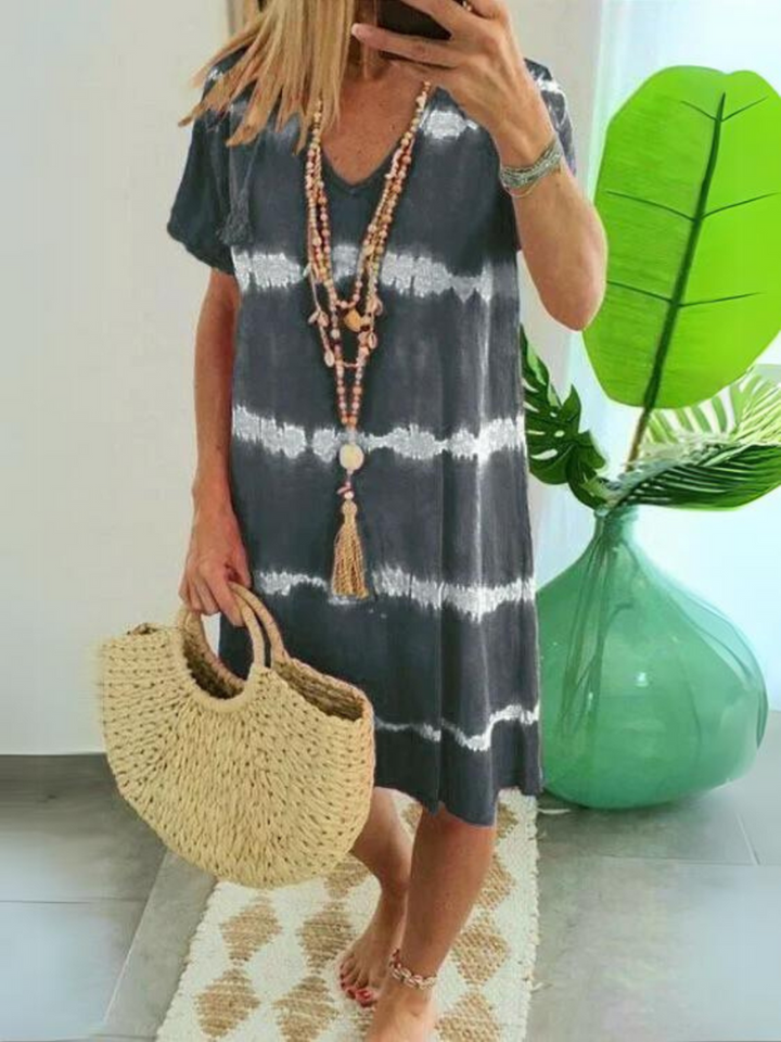 Shirt Style Short Sleeve V-Neck Dress