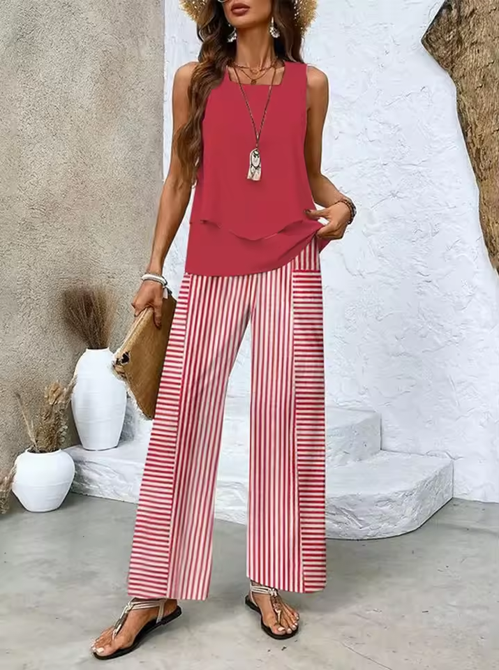 Two-piece set with top and matching trousers
