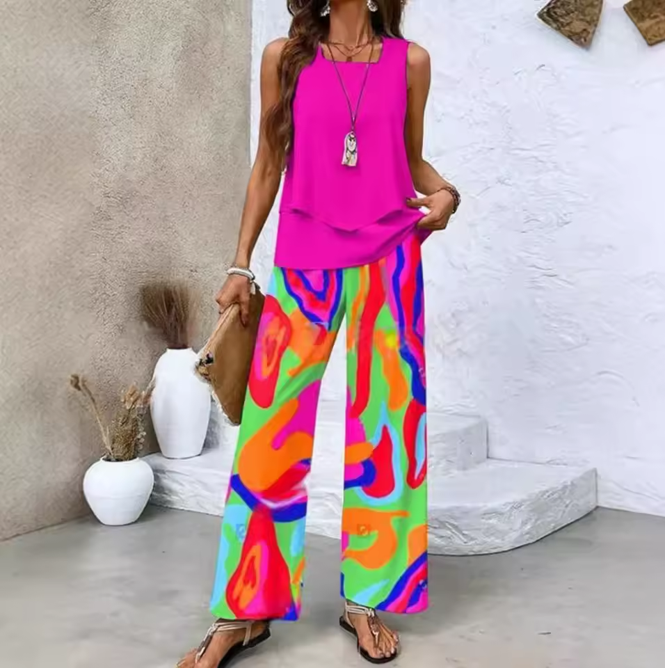 Two-piece set with top and matching trousers