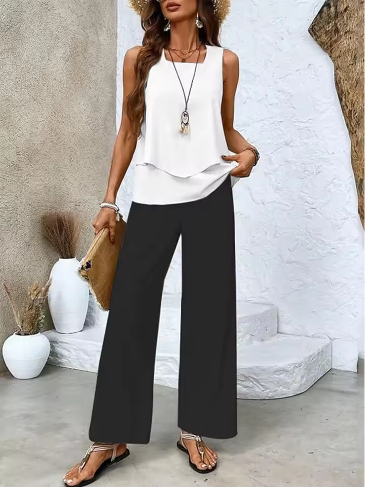 Two-piece set with top and matching trousers