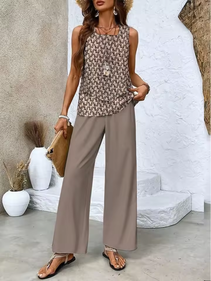 Two-piece set with top and matching trousers