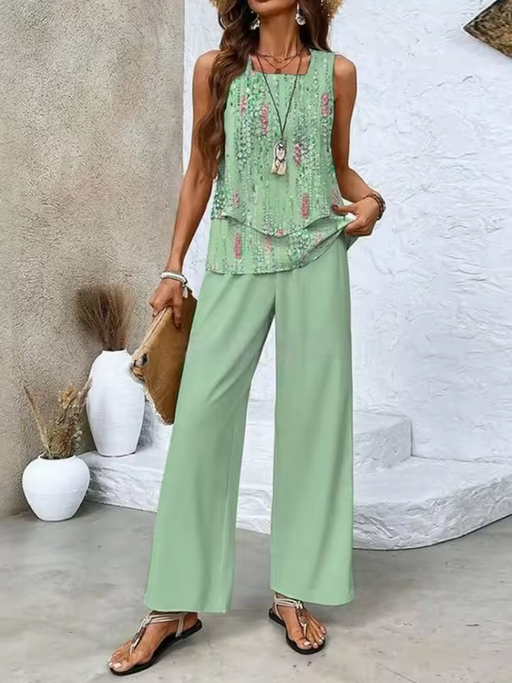 Two-piece set with top and matching trousers