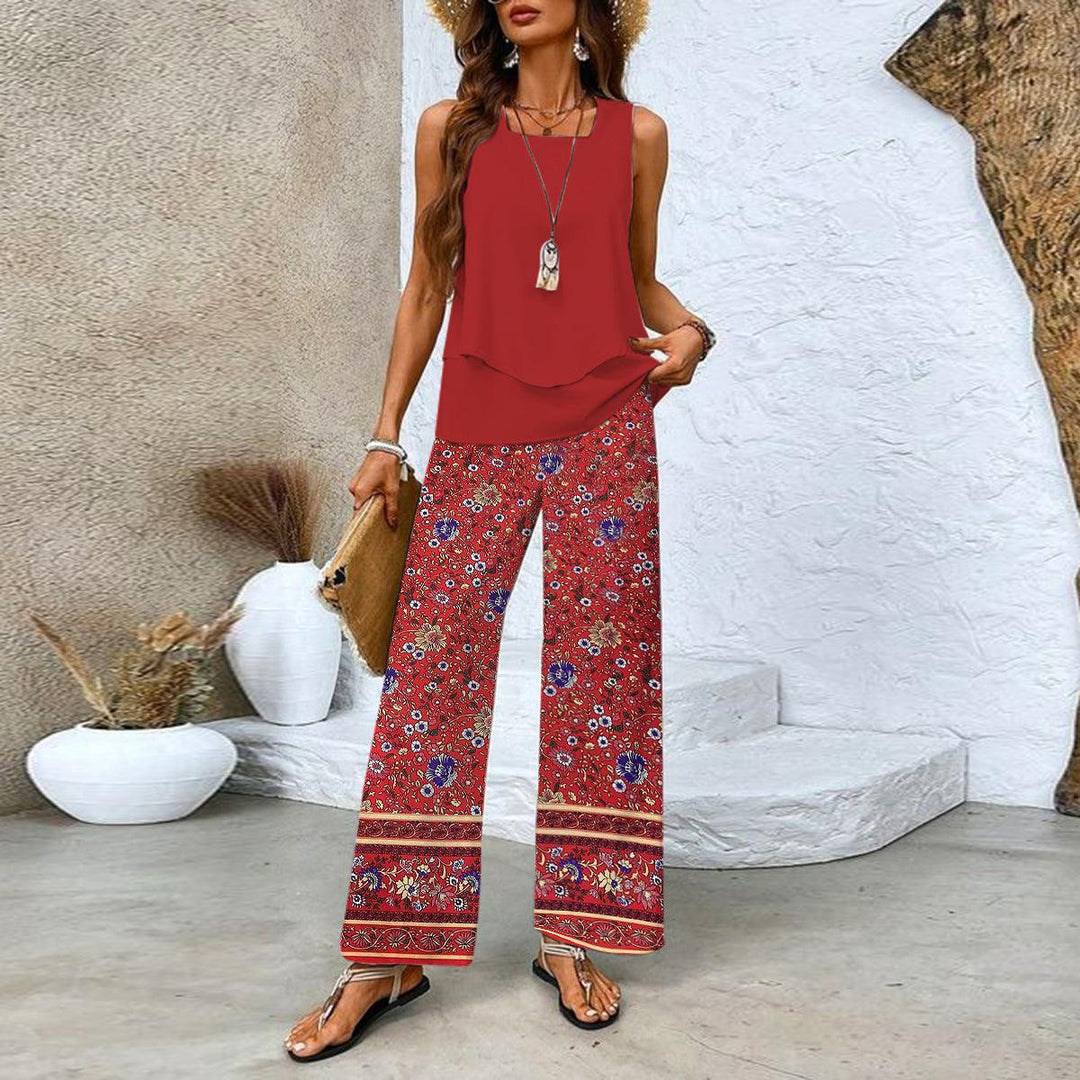 Two-piece set with top and matching trousers