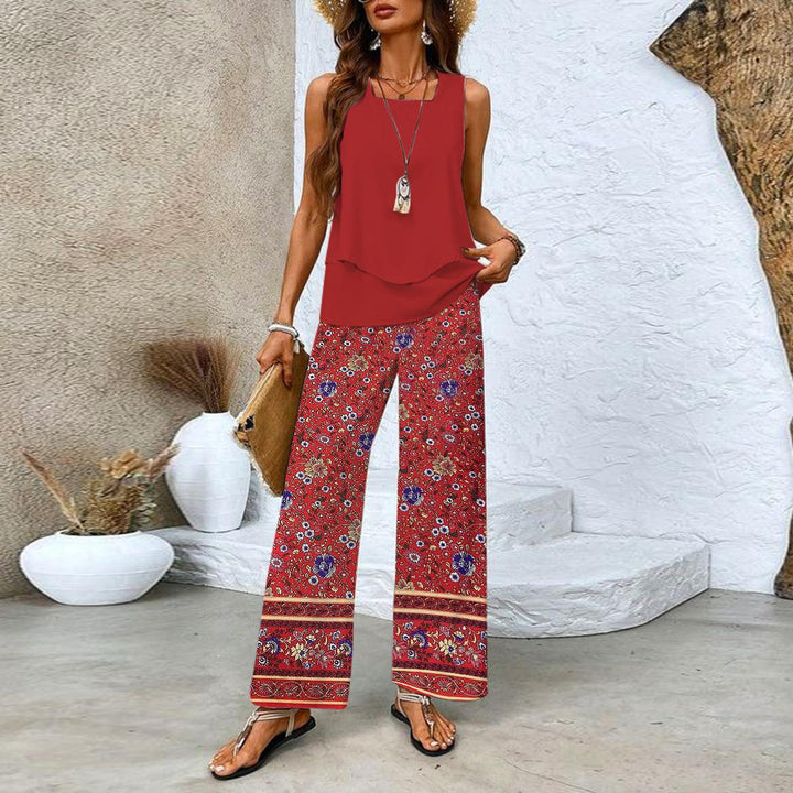 Two-piece set with top and matching trousers
