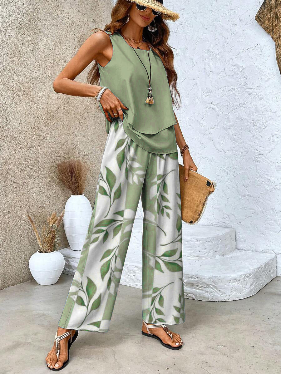 Two-piece set with top and matching trousers