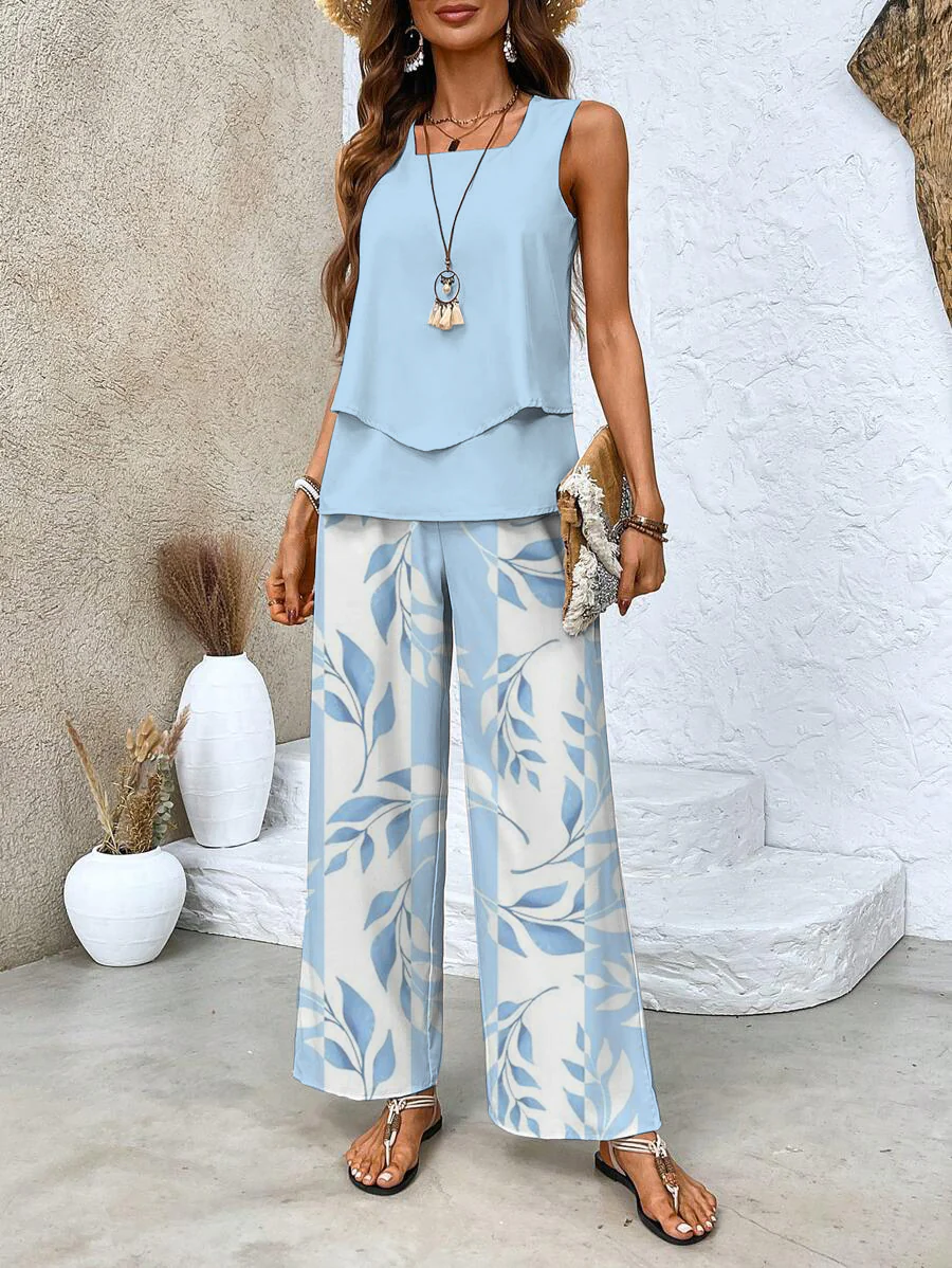 Two-piece set with top and matching trousers