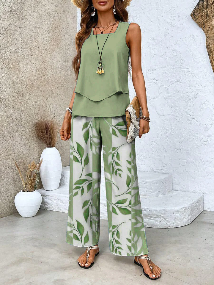 Two-piece set with top and matching trousers