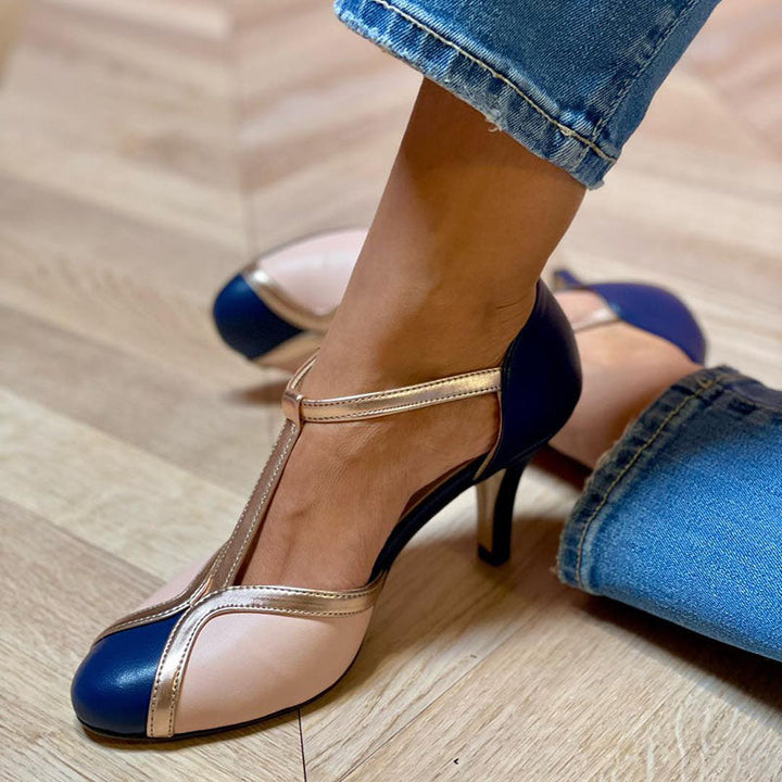 Alessia™ | Colourful and Comfortable T-strap Court Shoes with Round Toe