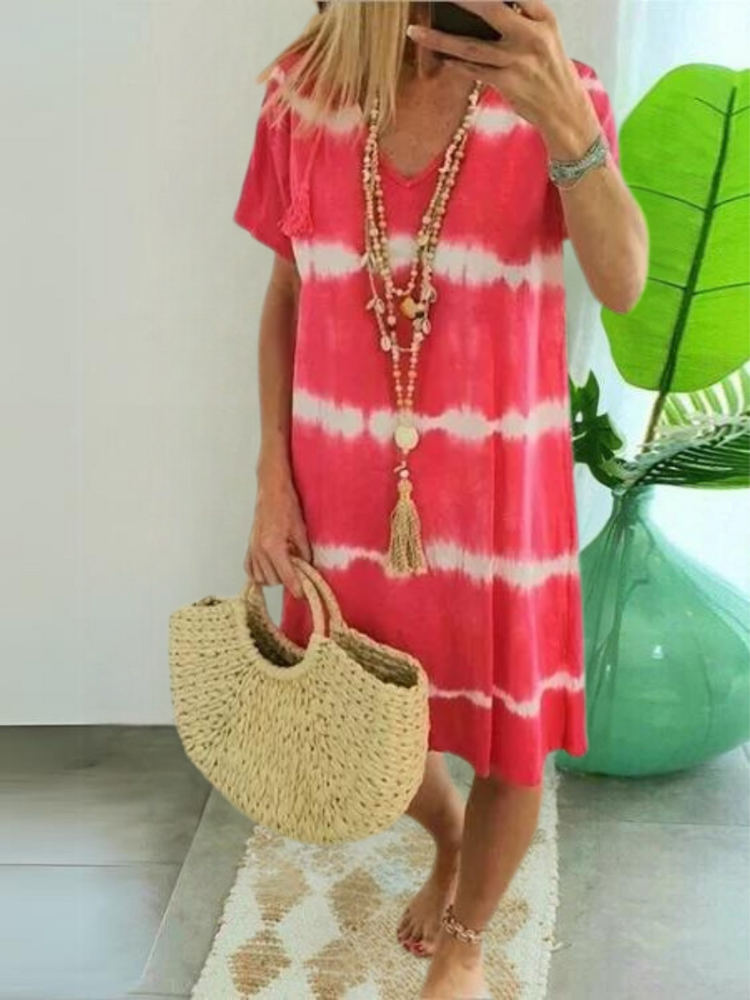 Shirt Style Short Sleeve V-Neck Dress