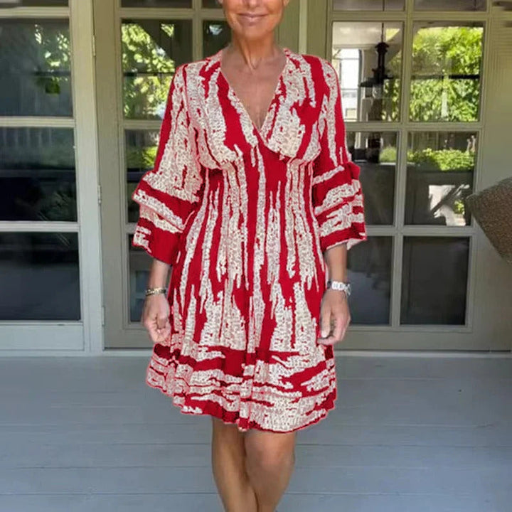V-Neck Dress with Three-Quarter Sleeves