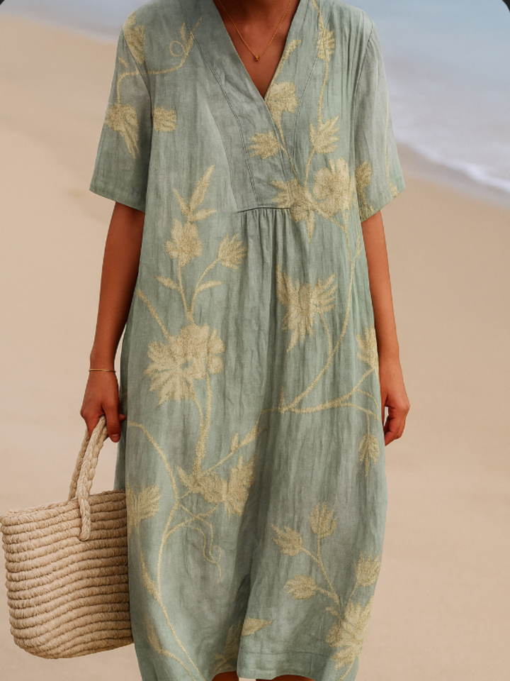 Olivia | Blue-grey Dress with Floral Embroidery