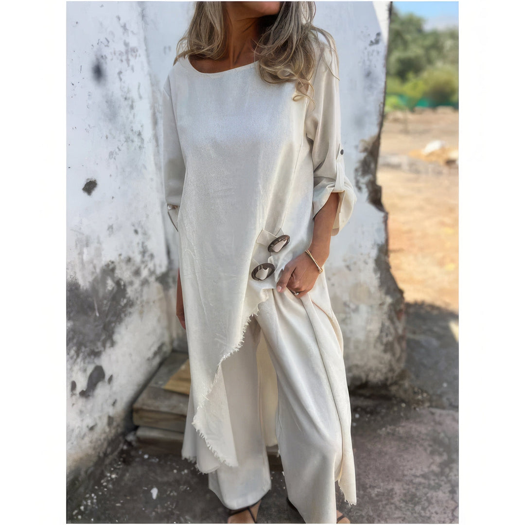 2-Piece Set: Asymmetrical Dress and Loose Trousers for Women