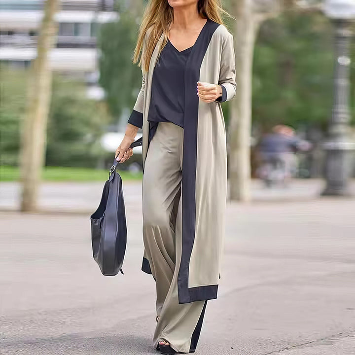 3-Piece Women's Set: Cardigan, Top and Wide Trousers