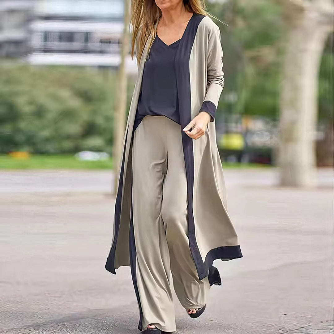 3-Piece Women's Set: Cardigan, Top and Wide Trousers