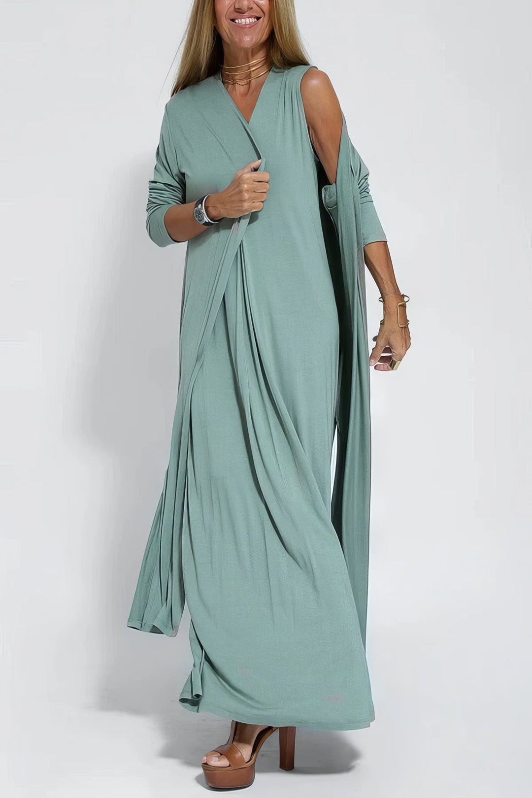 Elegant long dress + matching cardigan AS A GIFT