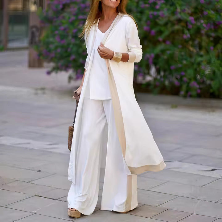 3-Piece Women's Set: Cardigan, Top and Wide Trousers