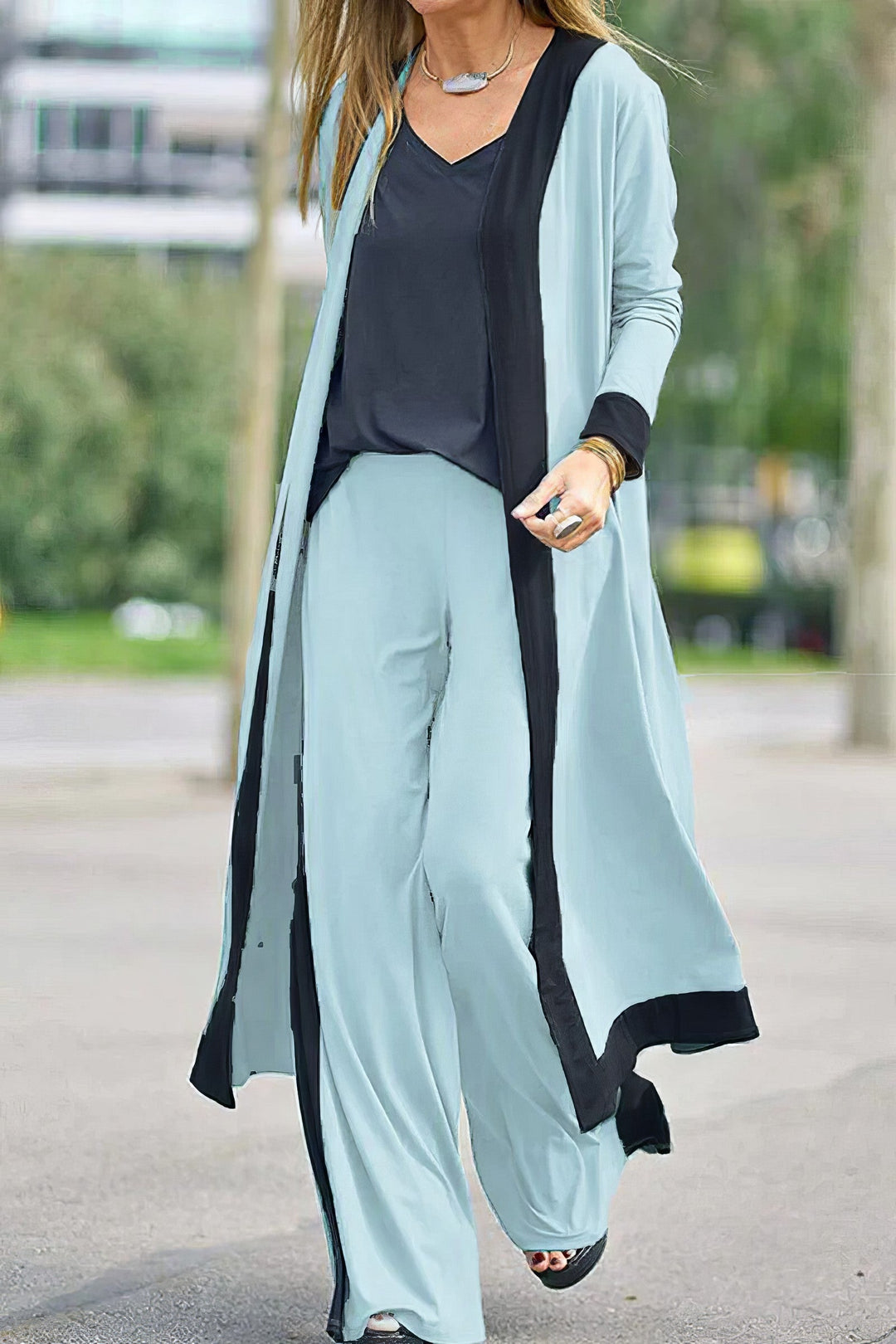 3-Piece Women's Set: Cardigan, Top and Wide Trousers
