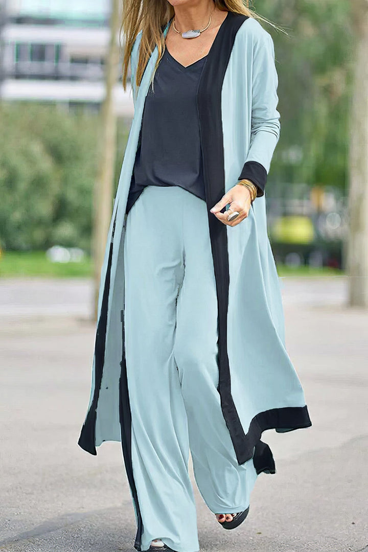 3-Piece Women's Set: Cardigan, Top and Wide Trousers